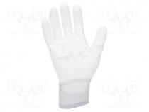 Protective gloves, ESD, M, polyamide, white, <100M