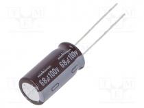 Capacitor  electrolytic, low ESR, THT, 68uF, 100VDC, Ø10x20mm, 20%