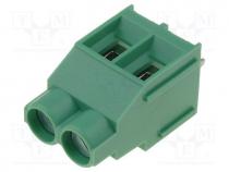 PCB terminal block, angled 90, 6.35mm, ways  2, on PCBs, 4mm2