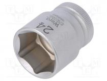 Socket, 6-angles,socket spanner, HEX 24mm, 1/2", 37mm, Zyklop