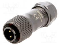 Plug, ST12, male, PIN  2, IP67, 5....8mm, 13A, soldering, for cable, 250V