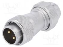 Plug, WF20, male, PIN  2, IP67, 9....10.5mm, 25A, soldering, for cable