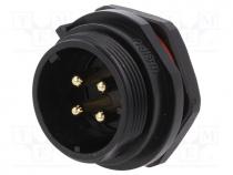 Socket, SP21, male, PIN  4, IP68, 30A, soldering, 500V, 4mm2, -25....85C