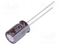 Capacitor  electrolytic, low ESR, THT, 100uF, 25VDC, Ø8x11.5mm