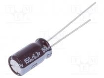 Capacitor  electrolytic, low ESR, THT, 150uF, 6.3VDC, Ø6.3x11mm