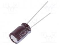 Capacitor  electrolytic, low ESR, THT, 150uF, 25VDC, Ø8x11.5mm