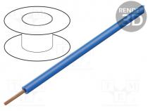 Wire, LiY, stranded, Cu, 0.14mm2, PVC, blue, 60V, 100m, 1x0.14mm2