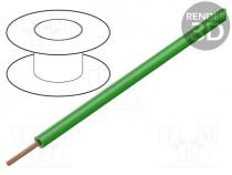 Wire, LiY, stranded, Cu, 0.14mm2, PVC, green, 60V, 100m, 1x0.14mm2