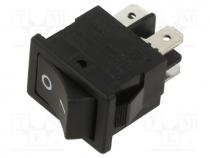 ROCKER, DPST, Pos  2, OFF-ON, 10A/250VAC, black, RA8, Rcont max  35m