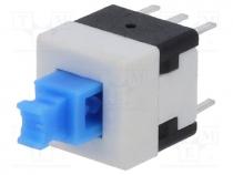Switch  push-button, Pos  2, DPST, 0.1A/30VDC, ON-(ON), PCB,THT