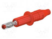 Connector  4mm banana, plug, 32A, 600V, red, insulated, 2.5mm2, 71mm