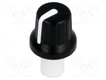 Knob, with pointer, ABS, Øshaft  6mm, Ø16x14.4mm, black, push-in