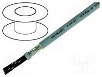 Wire, F-CY-OZ, 2x0.5mm2, shielded,tinned copper braid, PVC, grey