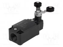Limit switch, lever R 40mm, plastic roller Ø20mm, double, 10A