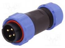 Connector  circular, plug, male, PIN  4, IP68, SP21, 4.5÷7mm, 30A