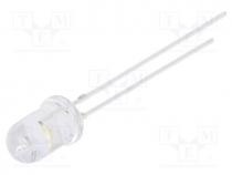 LED, white warm, 5mm, 2180÷3000mcd, 30, Front  convex, 5VDC