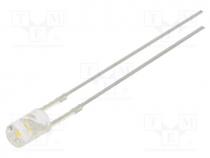 LED, white warm, 3mm, 1120÷1560mcd, 140, Front  flat, 5VDC