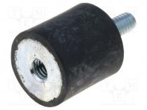 Vibration damper, M4, Ø  15mm, rubber, L  15mm, Thread len  10mm
