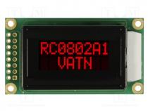 Display  LCD, alphanumeric, VA Negative, 8x2, 58x32x13.2mm, LED