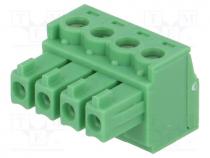 Connector  pluggable terminal block, plug, female, 8A, 160V, green