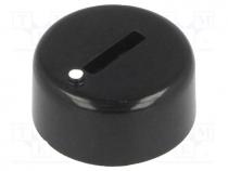 Knob, miniature, plastic, Øshaft  6mm, Ø12x4.5mm, black, push-in