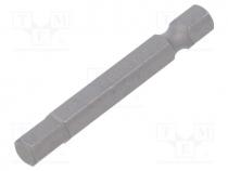Screwdriver bit, hex key, HEX 6mm, 1/4\", Overall len  50mm