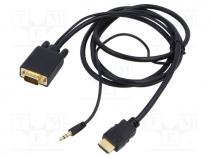 Cable, D-Sub 15pin HD plug,HDMI plug,Jack 3.5mm 3pin plug
