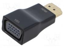 Adapter, HDMI plug,VGA female, Full HD 1080p, black, ABS, black