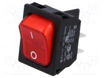 ROCKER, DPST, Pos  2, ON-OFF, 10A/250VAC, red, neon lamp, R13-177-AC
