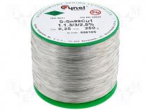 Solderwire, lead free, with copper addition 0,25mm/0,25