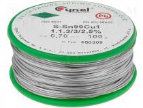 Solderwire, lead free, with copper addition 0,7mm/0,1kg