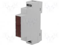 ABS enclos. DIN rail mount 18x90x65 snap fast.red filt.