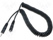 Coiled cable, plug/socket JACK 3,5 stereo, 3m