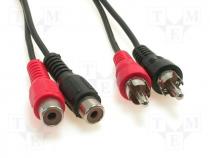 Cable, 2x plug RCA-2x socket RCA, 1,5m