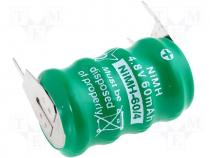 Rechargeable cell Ni-MH 4,8V 65mAh dia 16x24mm 3pin
