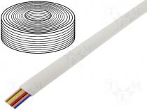 Telephone cable, flat, AWG28 8 cores, reel 100m white