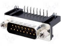 Connector D Sub male angled PIN 15 THT UNC4 40 gold flash 5A
