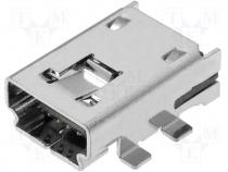 Connector mini USB A socket PIN 4 horizontal SMD