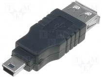 Adapter, USB 2.0, USB A socket, USB B mini plug