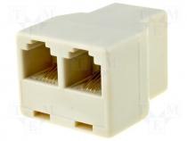 --- - Splitter RJ11 socket, RJ11 socket x2 Pin layout 6p4c