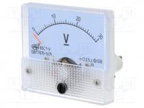 Panel DC voltage meter, analogue, 0....30V, Accuracy class 2,5