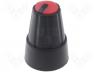 Knob, miniature, plastic, Shaft d 6mm, Ø13x19mm, black, Cap red