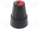 Knob - Knob, miniature, plastic, Shaft d 6mm, Ø13x19mm, black, Cap red