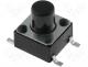 Microswitch, 1-position, SPST-NO, 0.05A/12VDC, SMT, 1.6N, 6x6mm