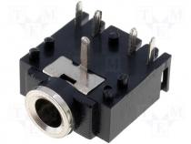 Connectors AV - Socket, Jack 3.5 mm, female, stereo, with on/off switch, straight