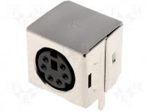 Mini din connector - Socket, DIN mini, female, PIN 6, THT, angled 90