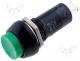 Switch push-button, 2-position, SPST-NO, 1A/250VAC, green, Ø12mm