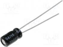 SS016M0022-0407 - Capacitor electrolytic, THT, 22uF, 16V, Ø4x7mm, Pitch 1.5mm, 20%