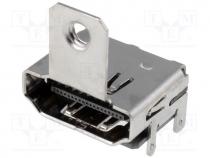  HDMI - Connector HDMI, socket, with holder, PIN 19, gold plated, SMT