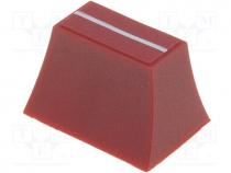 Knob slider, Colour red, 20x14x13mm, Mat plastic, Pointer white